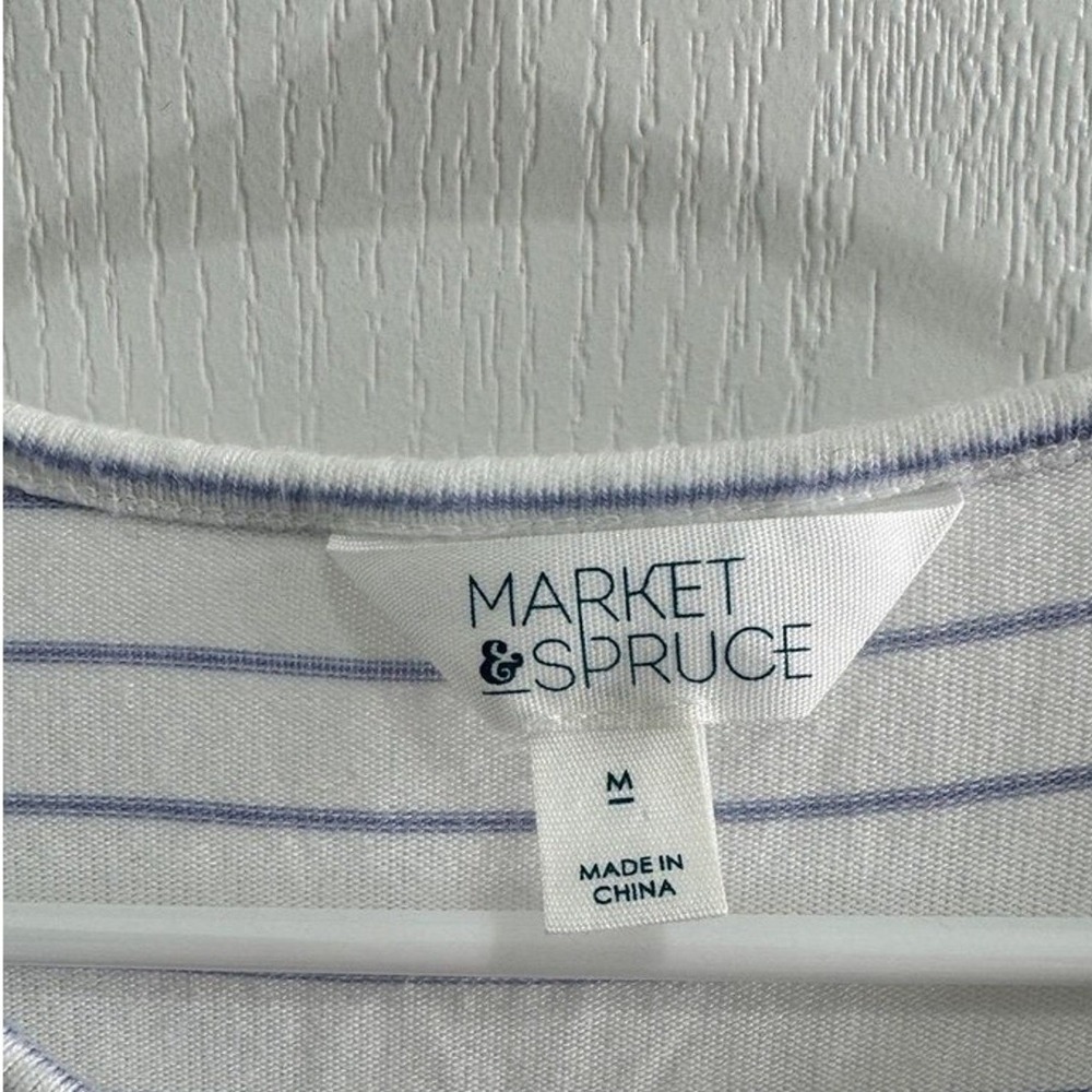 Market & Spruce Shirt Women's M Blue & White Striped Knot Front 3/4 Sleeve Top - Picture 4 of 6